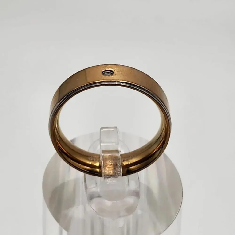 316L Stainless Steel Two-Tone Band Ring with Small Diamond Accent (7.25)